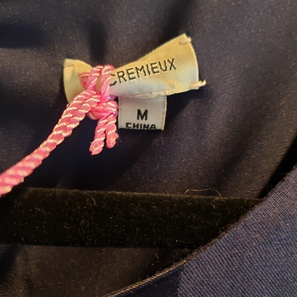 NWT Cremieux M Navy Blue Selina Satin Striped Tulip Dress Bell Sleeves Elegant - Picture 4 of 7